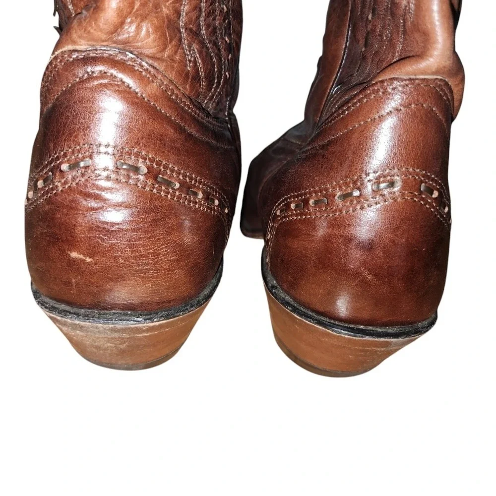 Vintage Boulet Leather‎ Cowboy Boots, Western Brown, Decorative Stitching 8 Wide